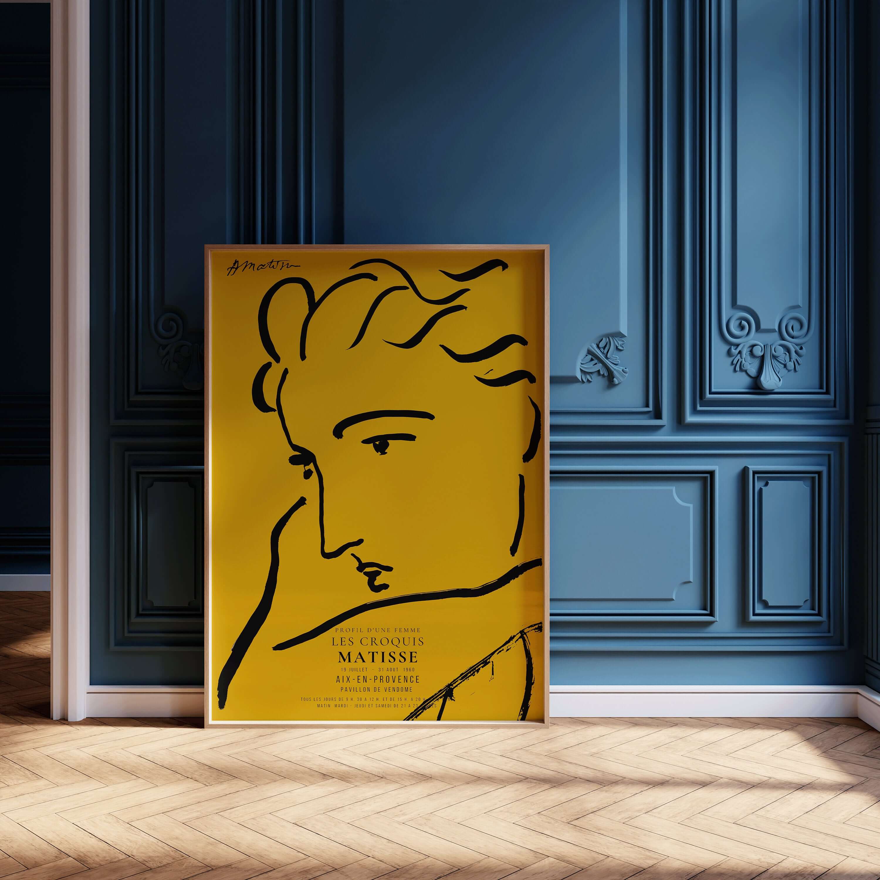 Henri Matisse - Profile of a Woman | Famous Sketch Art in Yellow and Black (available framed or unframed) - 9ArtPrints