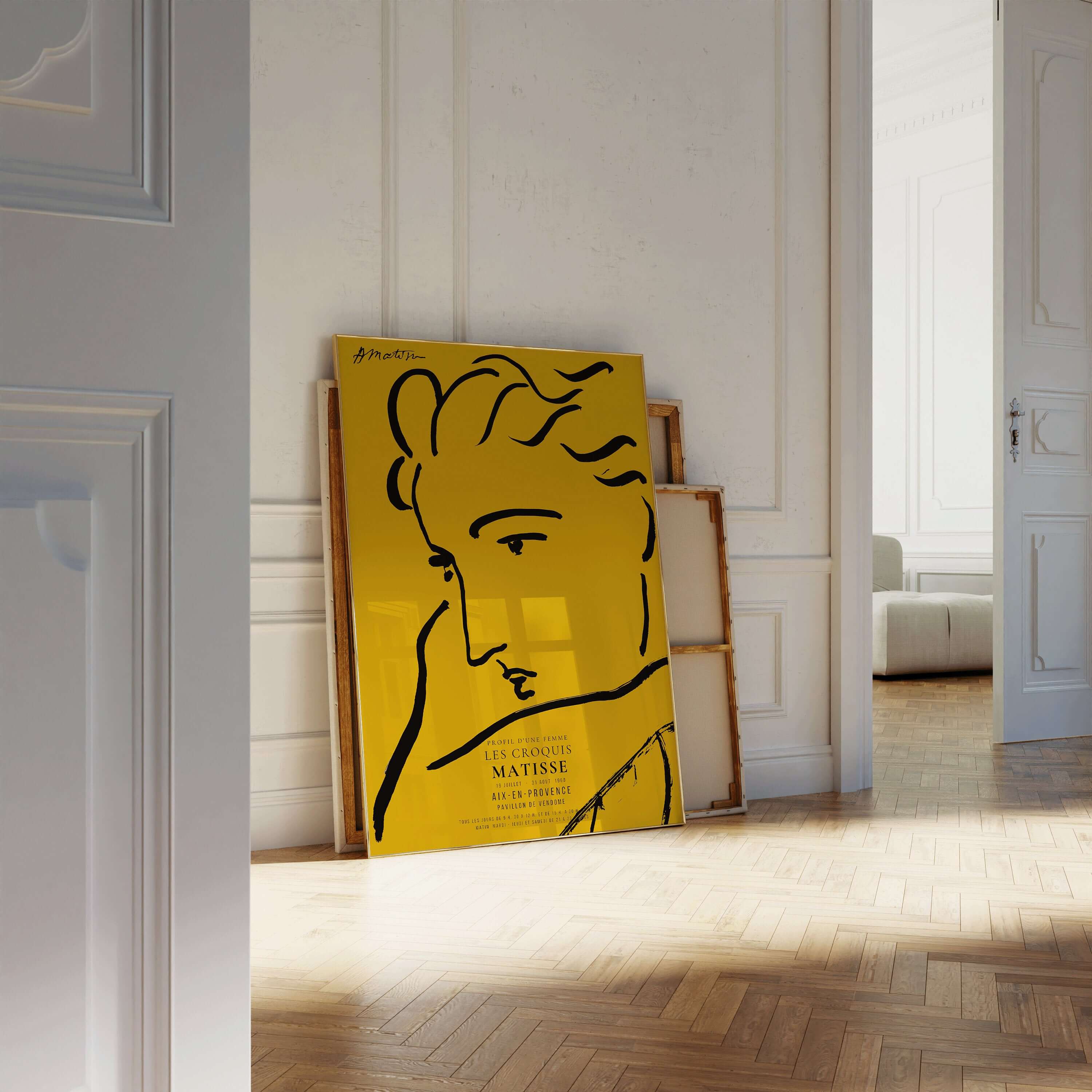 Henri Matisse - Profile of a Woman | Famous Sketch Art in Yellow and Black (available framed or unframed) - 9ArtPrints