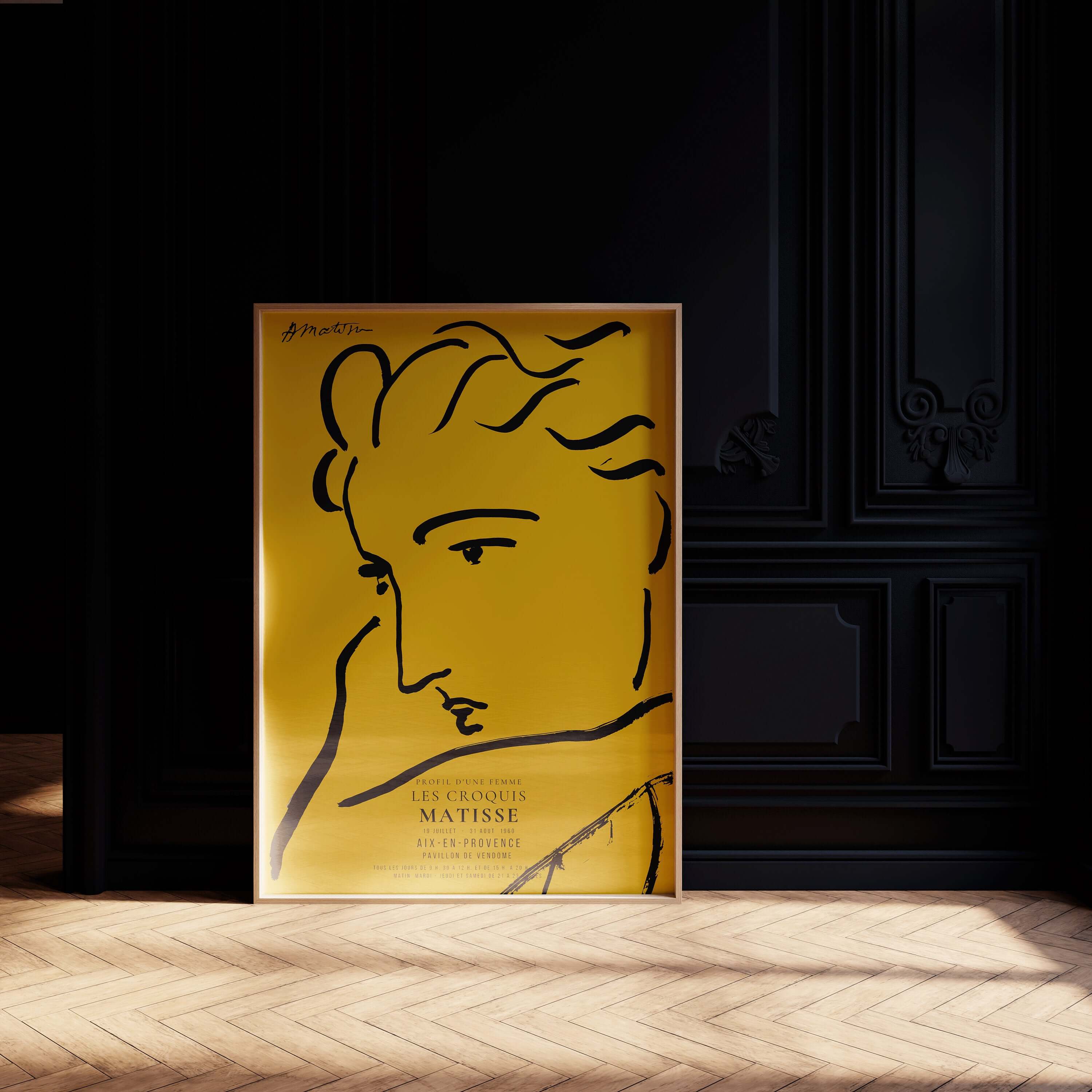 Henri Matisse - Profile of a Woman | Famous Sketch Art in Yellow and Black (available framed or unframed) - 9ArtPrints