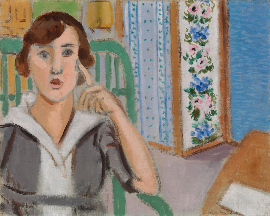 Henri Matisse — Woman and Screen | Fine Art Print shown to scale on a wall above a sofa