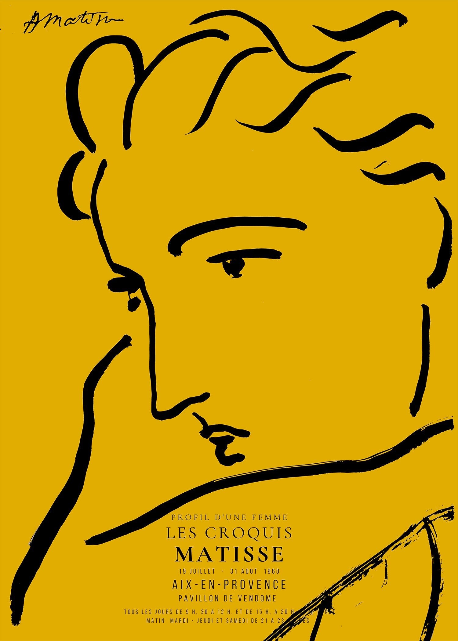 Henri Matisse Woman Profile Art Print: Yellow & Black Sketch, Giclee on Hahnemuhle Paper - 9ArtPrints