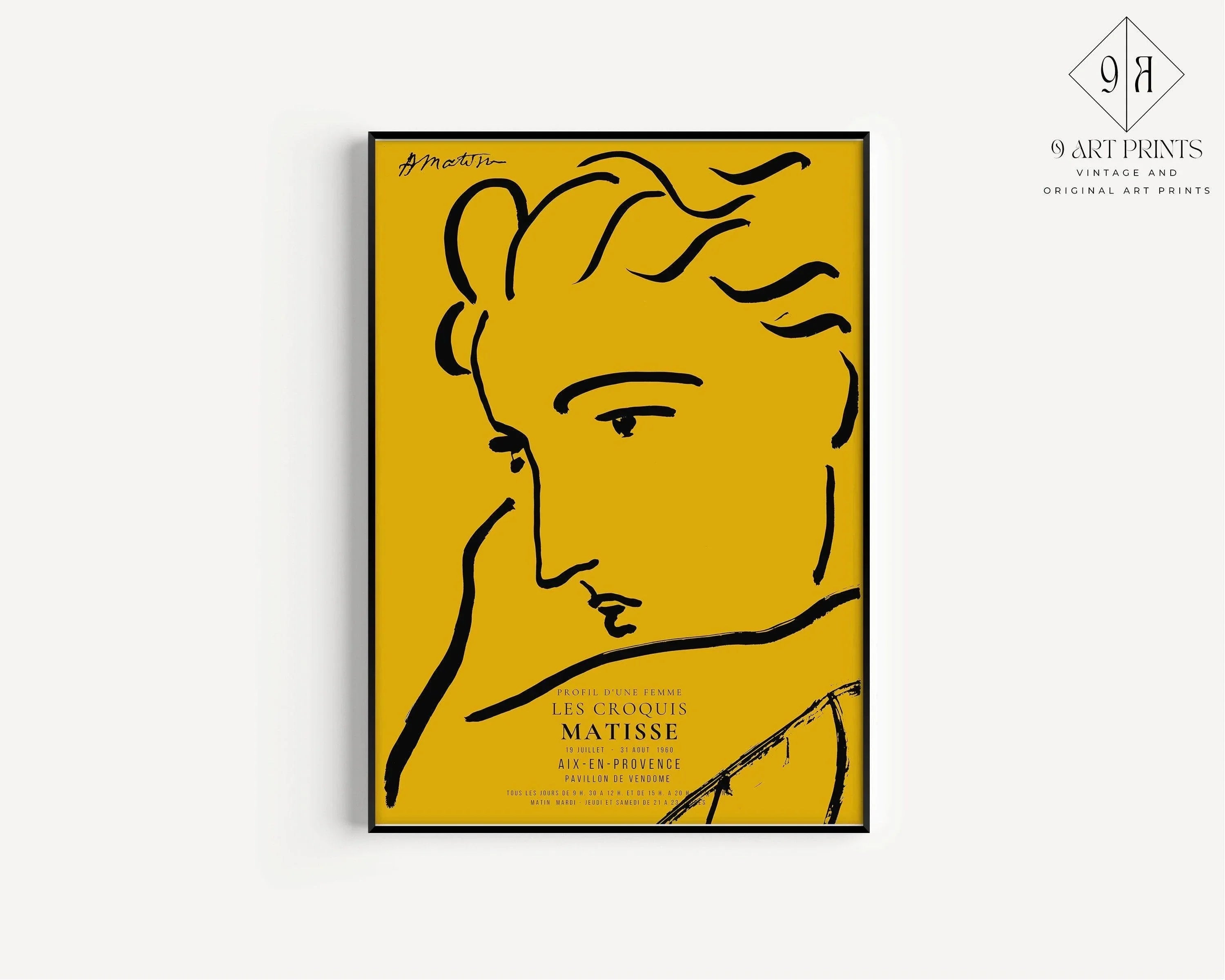 Henri Matisse Woman Profile Art Print: Yellow & Black Sketch, Giclee on Hahnemuhle Paper - 9ArtPrints