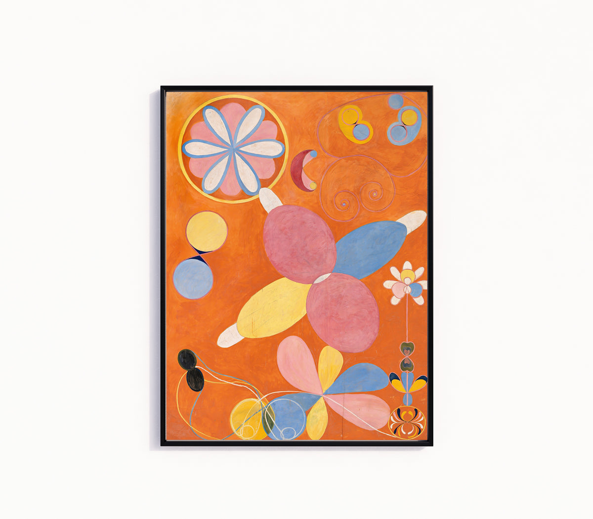 Framed art print of The Ten Largest, No. 4, Youth by Hilma af Klint, in a slim black frame on a plain white wall