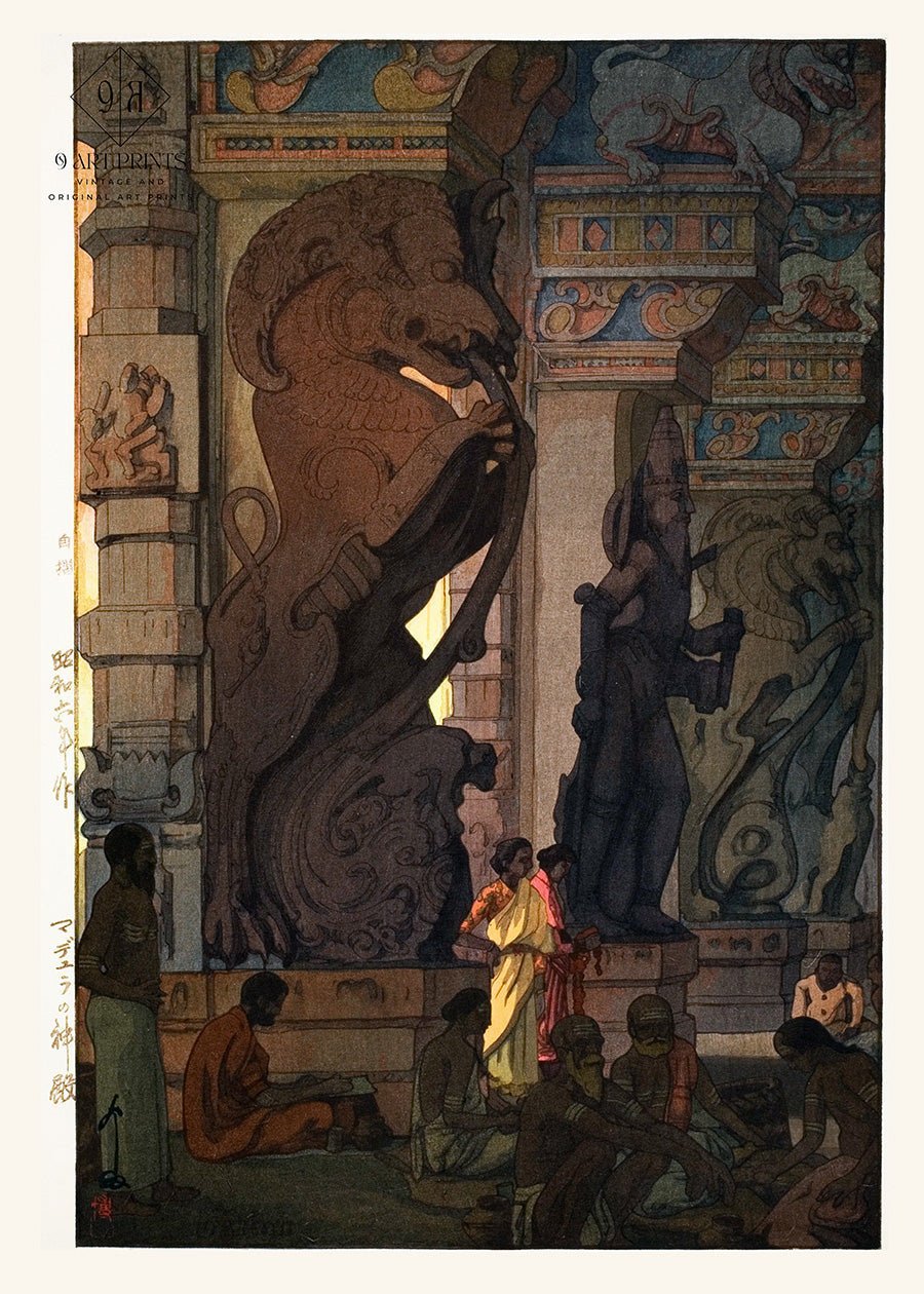Hiroshi Yoshida ‚Äì Great Temple at Madurai | PRINT | Our Customer Favourite Vintage Japanese Woodblock Art available handframed - 9ArtPrints