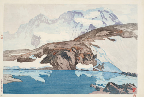 Breithorn by Hiroshi Yoshida — A snowy summit above still blue water