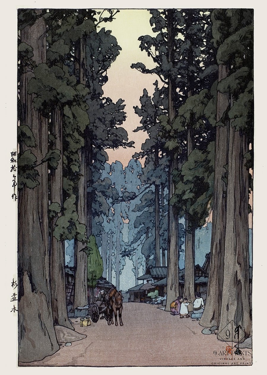 Hiroshi Yoshida Cryptomeria Avenue Giclee Print: Japanese Woodblock Art - 9ArtPrints