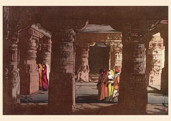 Hiroshi Yoshida — Ellora Cavern in India | Japanese Woodblock Print (Shin Hanga)