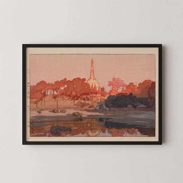 Hiroshi Yoshida — Golden Pagoda in Rangoon | Japanese Woodblock Print (Shin Hanga)