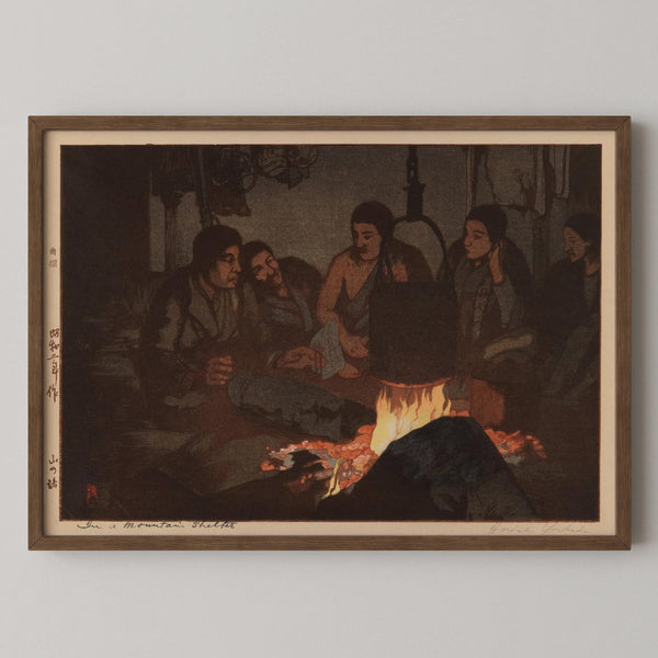 Hiroshi Yoshida — At a Mountain Shelter | Japanese Woodblock Print (Shin Hanga)