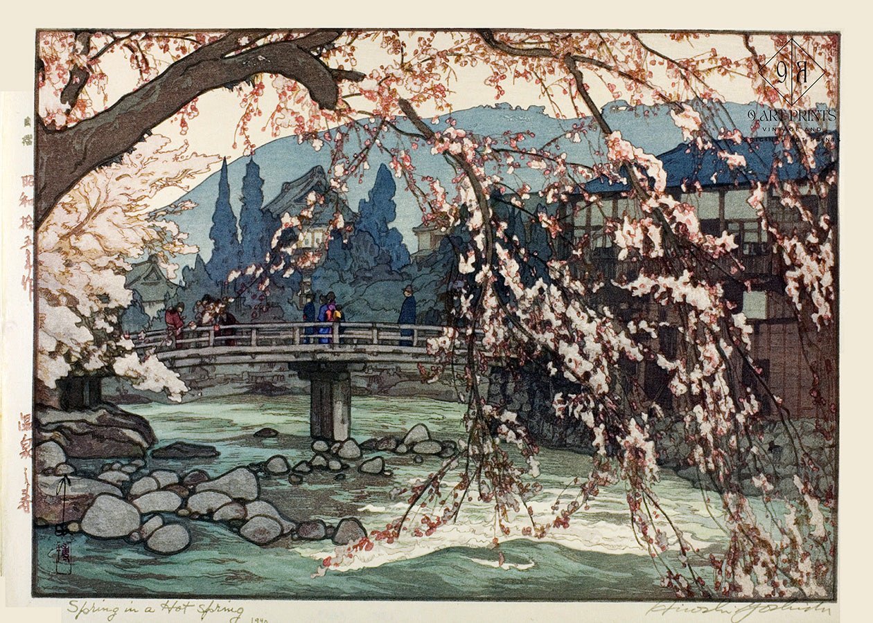 Hiroshi Yoshida Japanese Woodblock Print: Spring Spa Giclee Art - 9ArtPrints
