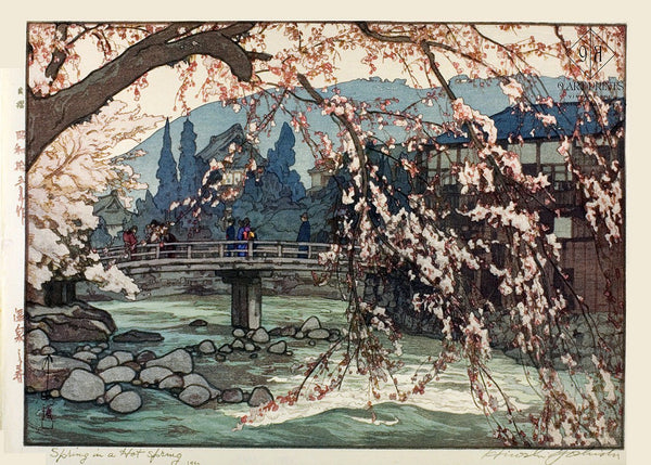 Hiroshi Yoshida — A Spa in Spring | Japanese Woodblock Print (Shin Hanga)