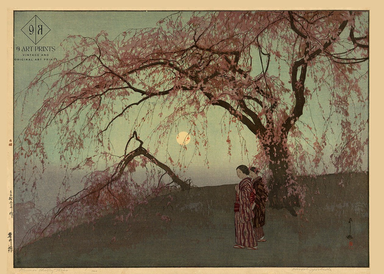 Hiroshi Yoshida Kumoi Cherry Trees Giclee Print: Vintage Japanese Woodblock Art - 9ArtPrints