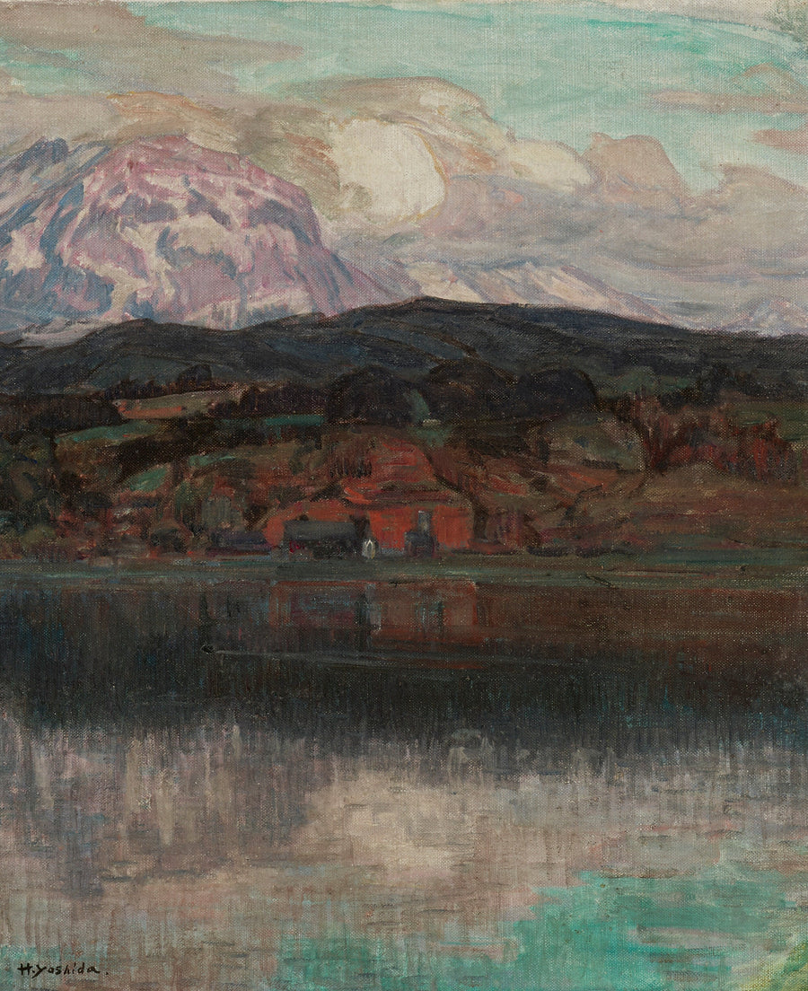 Hiroshi Yoshida — Landscape | Japanese Oil Painting Print shown to scale on a wall above a sofa