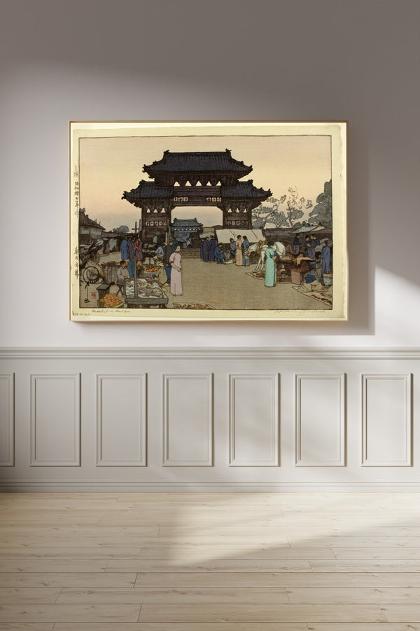 Hiroshi Yoshida — Market in Mukden | Japanese Woodblock Print (Shin Hanga)