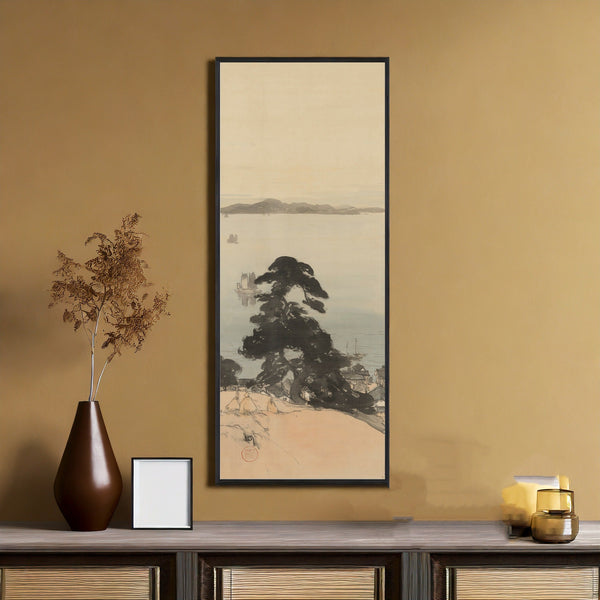 Hiroshi Yoshida — Pine Trees and Sea Port | Japanese Ink Painting Print
