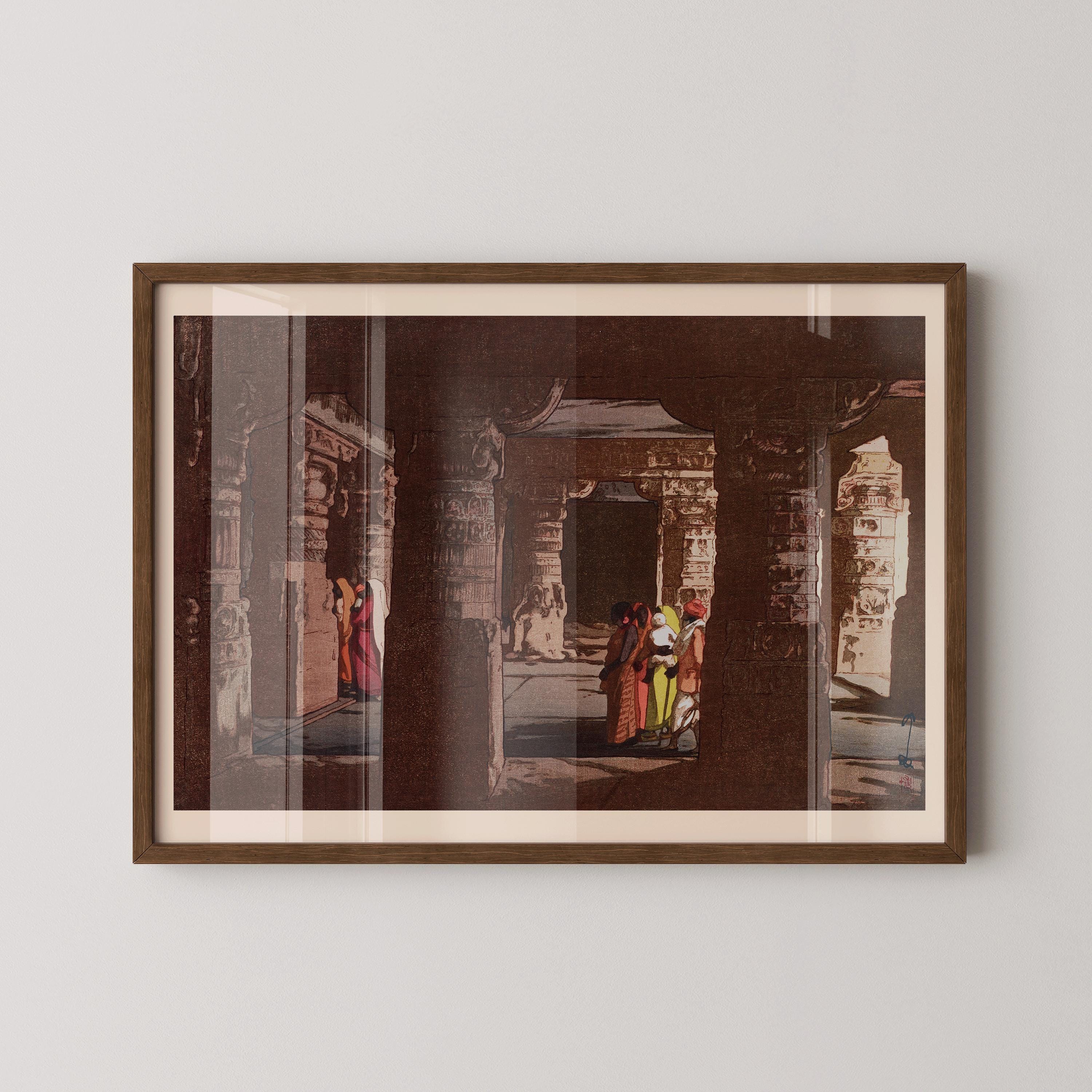 Hiroshi Yoshida Print: Ellora India Temple, Vintage Japanese Art - 9ArtPrints