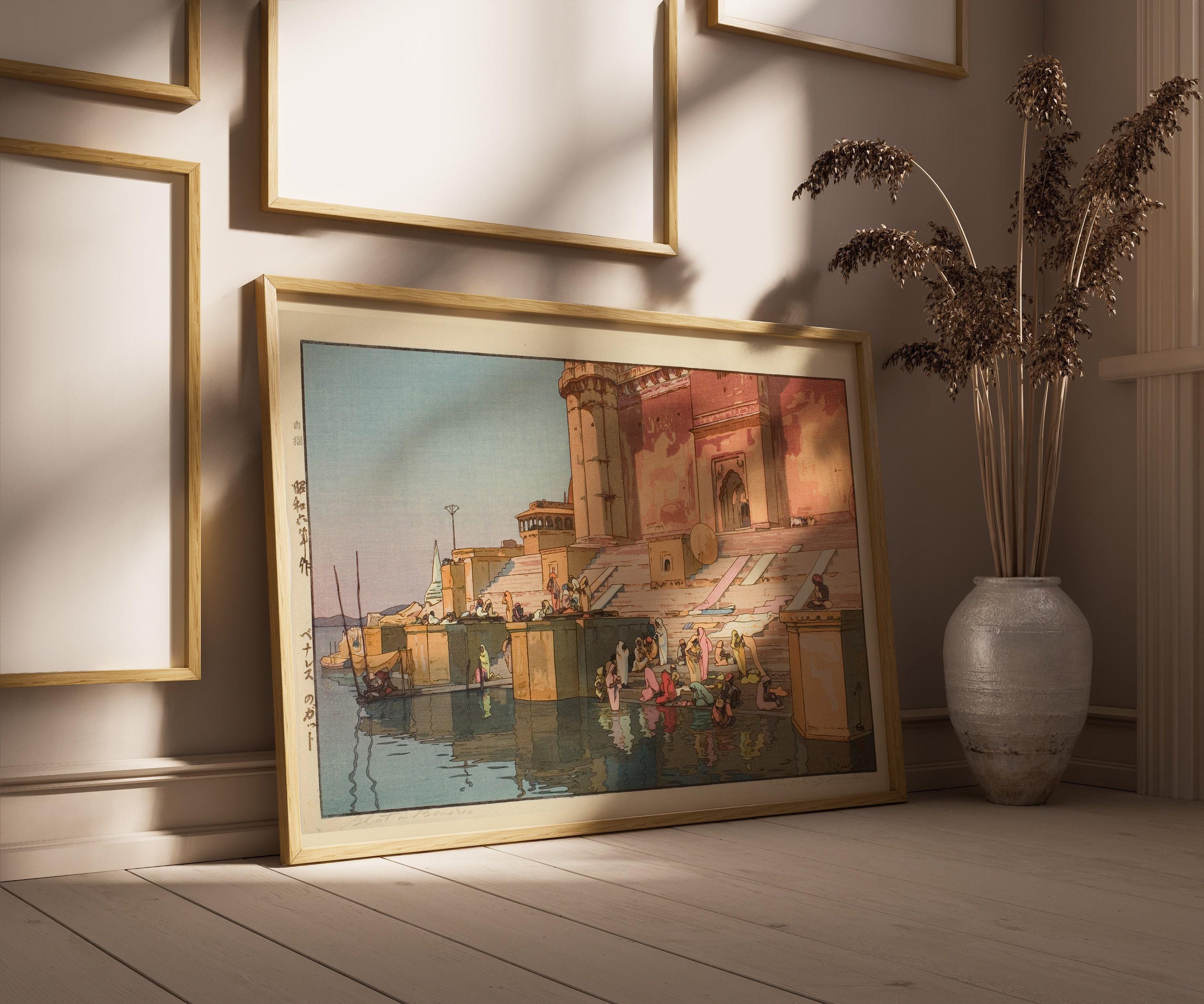 Hiroshi Yoshida Print: Ghat in Benares, Vintage Japanese Woodblock Art - 9ArtPrints