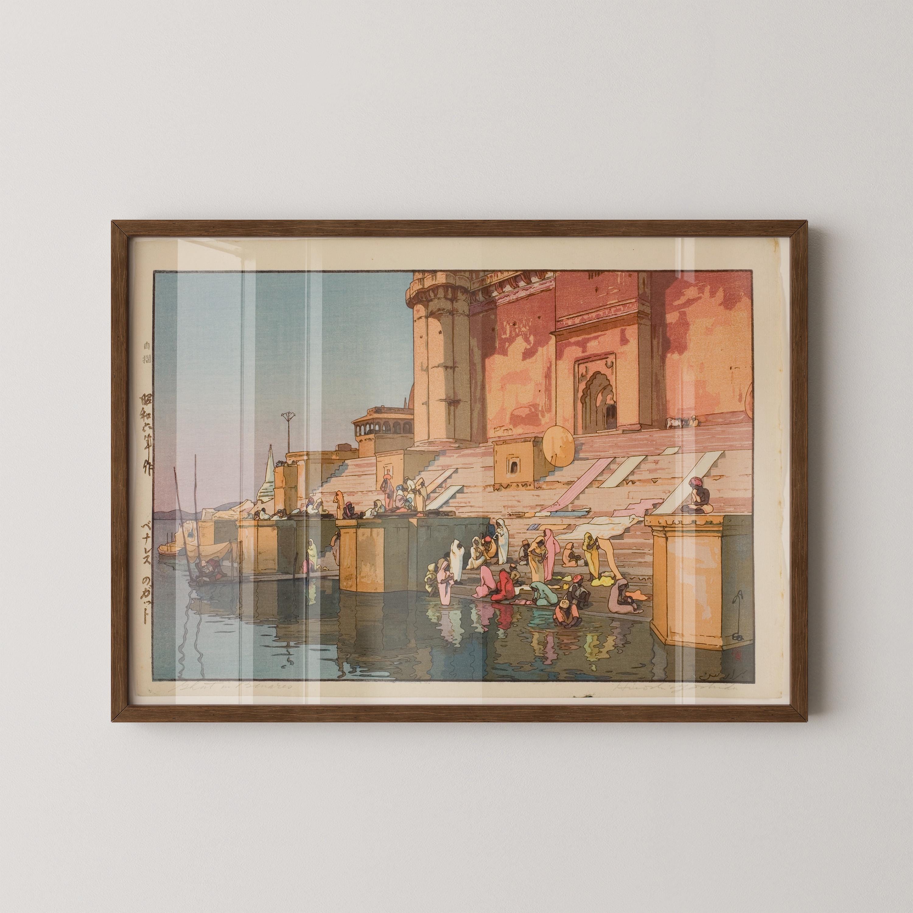Hiroshi Yoshida Print: Ghat in Benares, Vintage Japanese Woodblock Art - 9ArtPrints