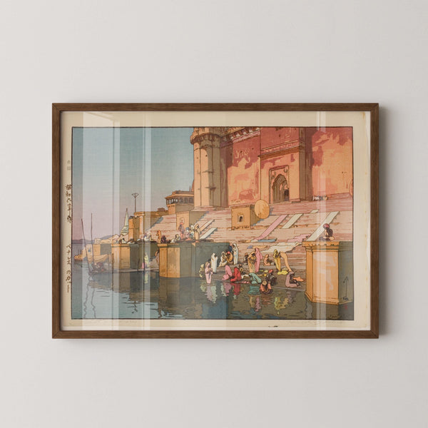 Hiroshi Yoshida — Ghat in Benares, India | Japanese Woodblock Print (Shin Hanga)