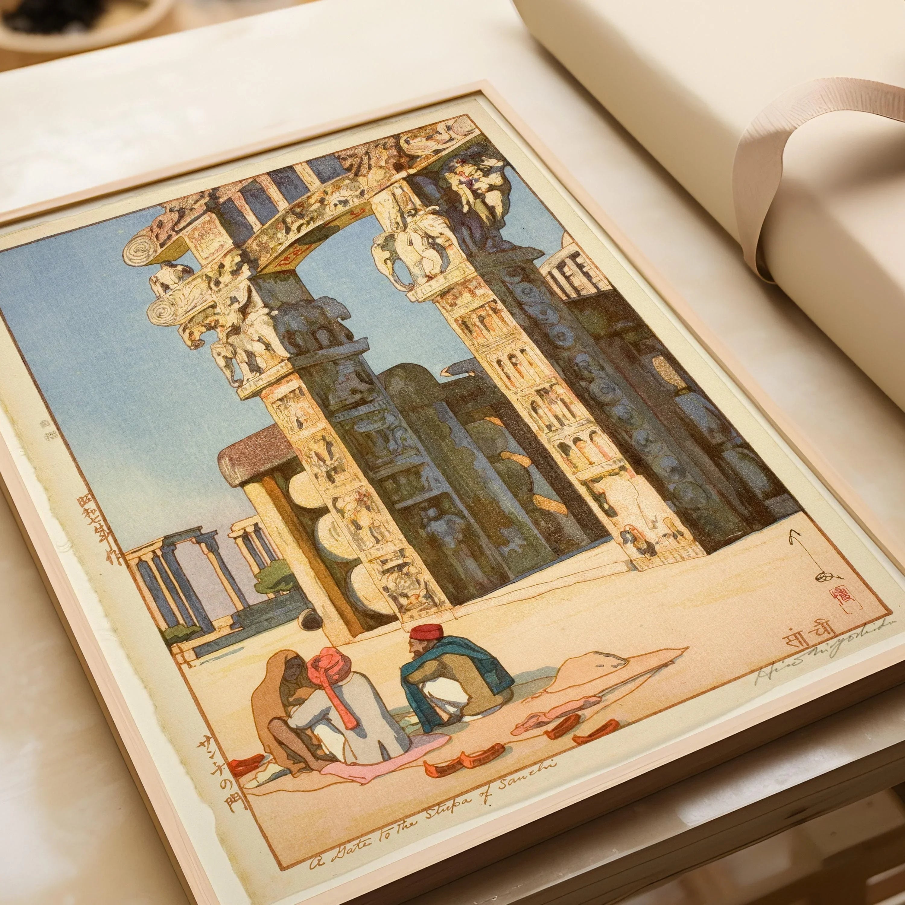 Hiroshi Yoshida Print: Japanese Woodblock Art - Gate to the Stupa at Sanchi - 9ArtPrints