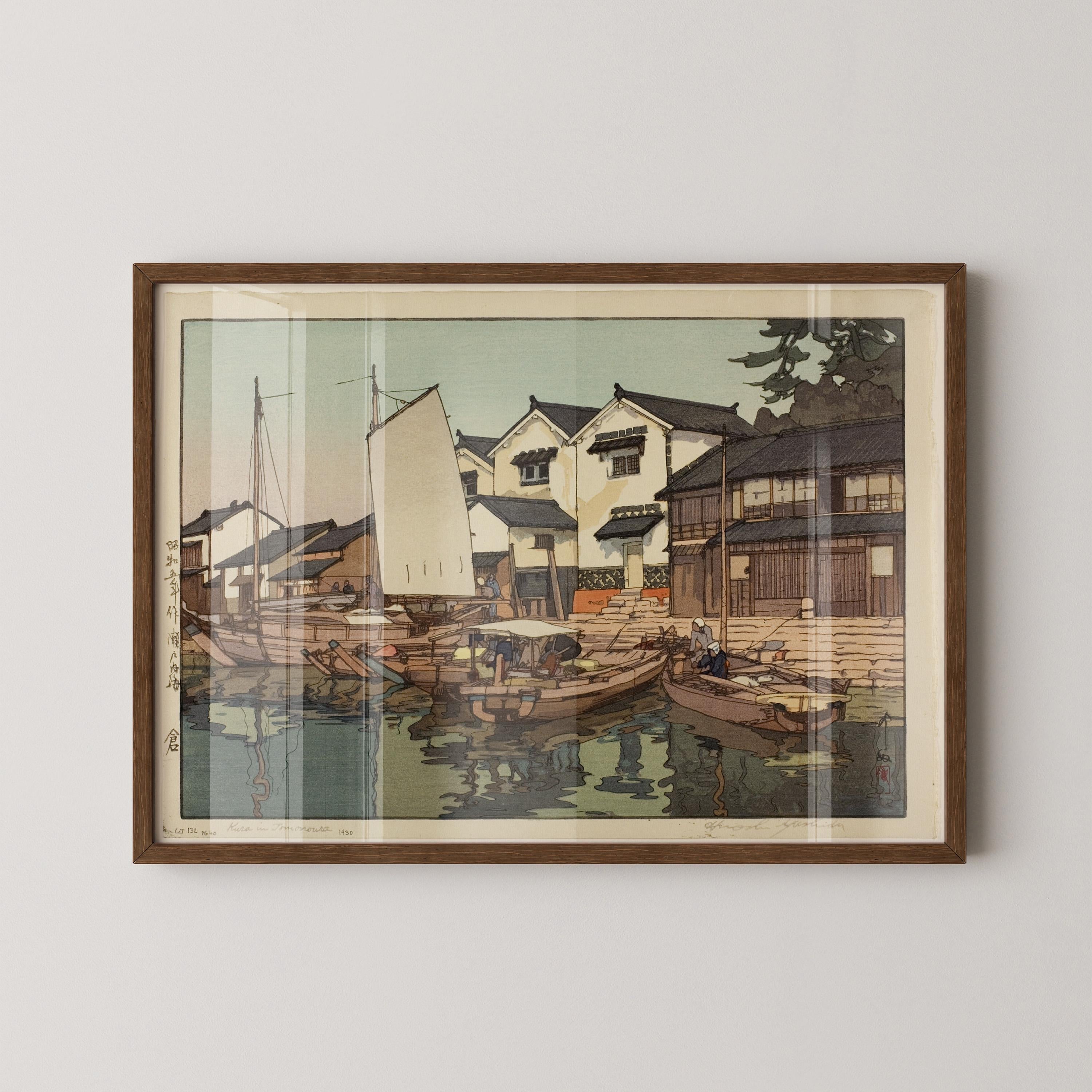 Hiroshi Yoshida Print: Japanese Woodblock Art, Tomonoura Warehouses - 9ArtPrints