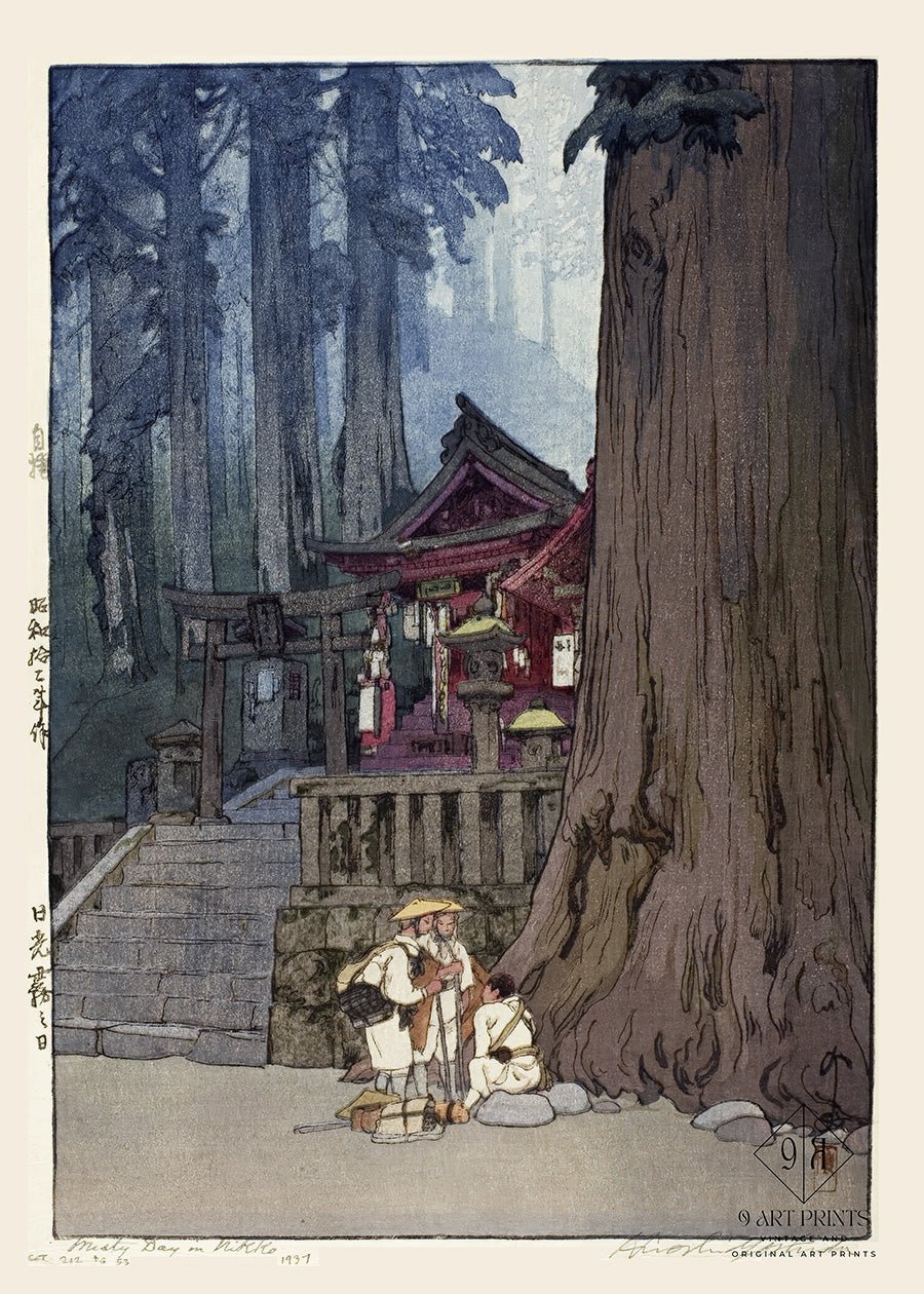 Hiroshi Yoshida Print: Misty Day in Nikko, Japanese Woodblock Art - 9ArtPrints