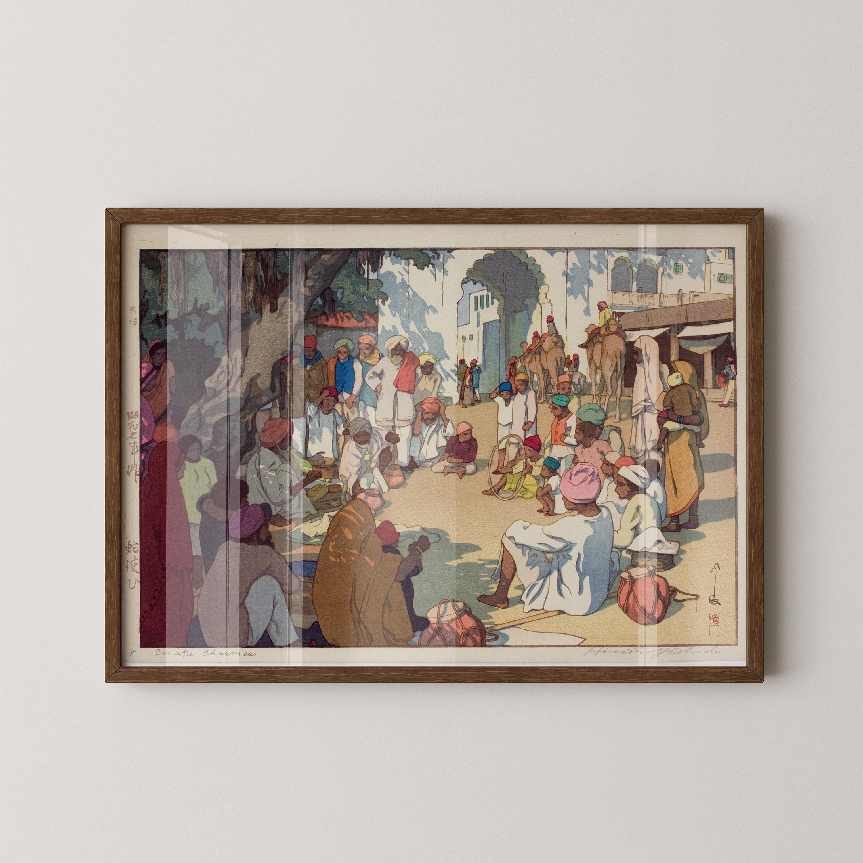 Hiroshi Yoshida Snake Charmer Giclee Print: Vintage Japanese Woodblock Art - 9ArtPrints