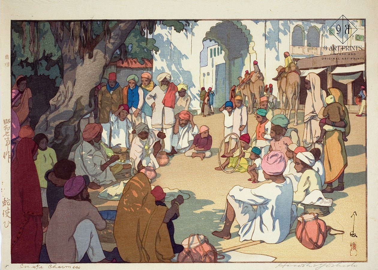 Hiroshi Yoshida Snake Charmer Giclee Print: Vintage Japanese Woodblock Art - 9ArtPrints