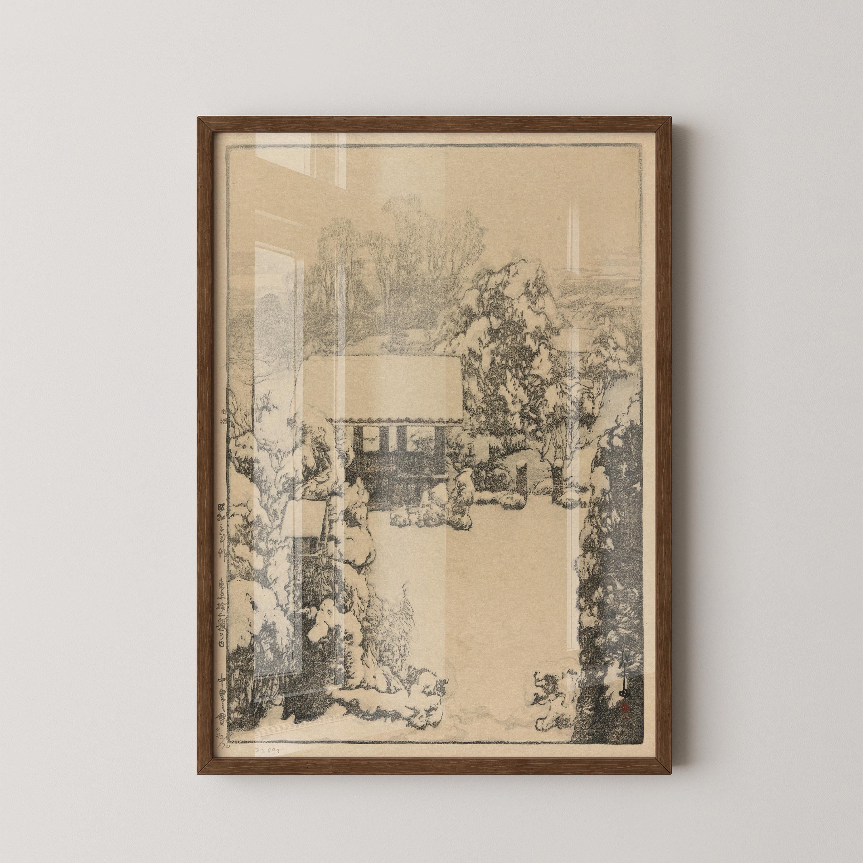 Hiroshi Yoshida – Snow in Nakazato | PREMIUM GICLÉE PRINT | Vintage Japanese Neutral Woodblock Art (available handframed or unframed) - 9ArtPrints
