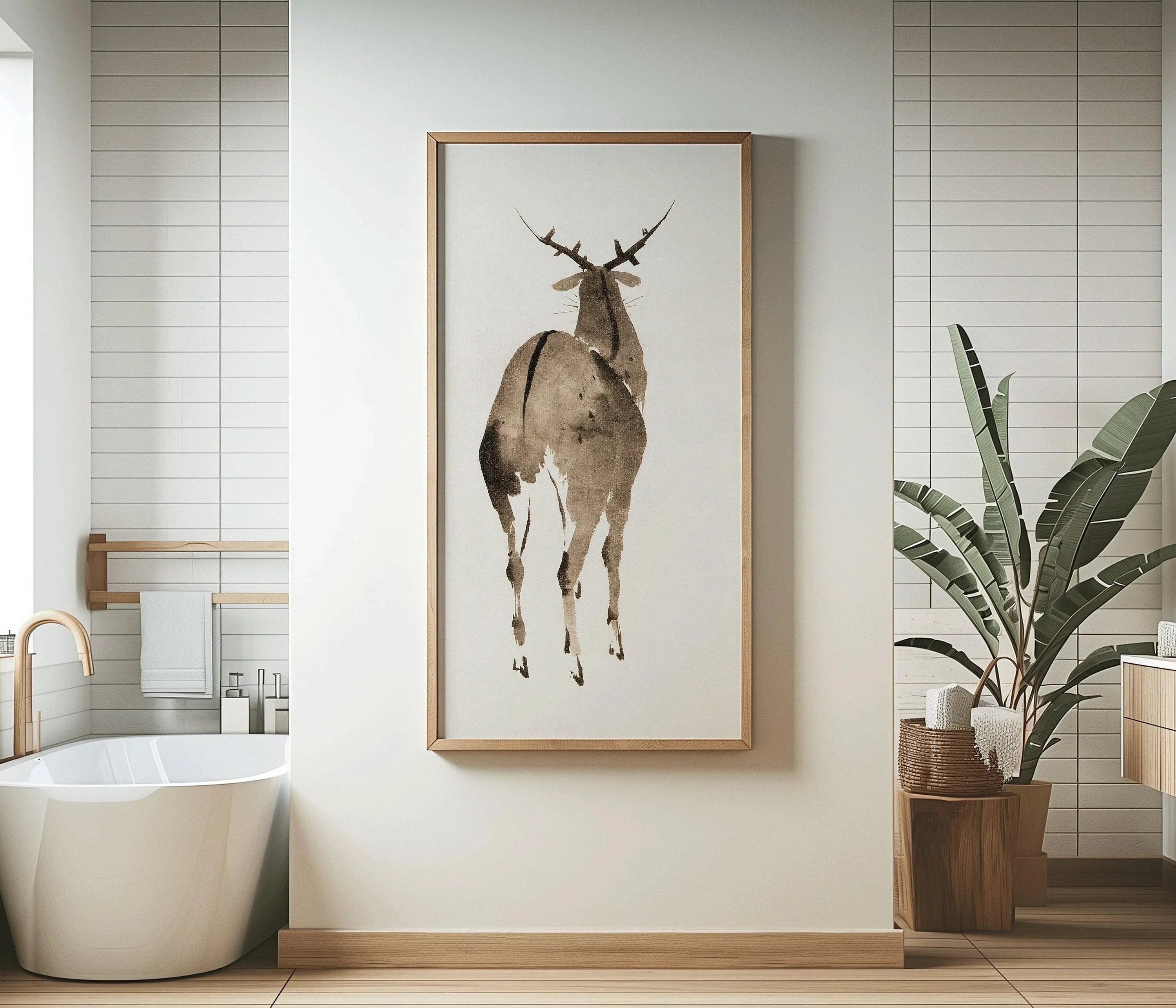 Hokusai Deer Print: Vintage Japanese Minimalist Art (2x1) - 9ArtPrints