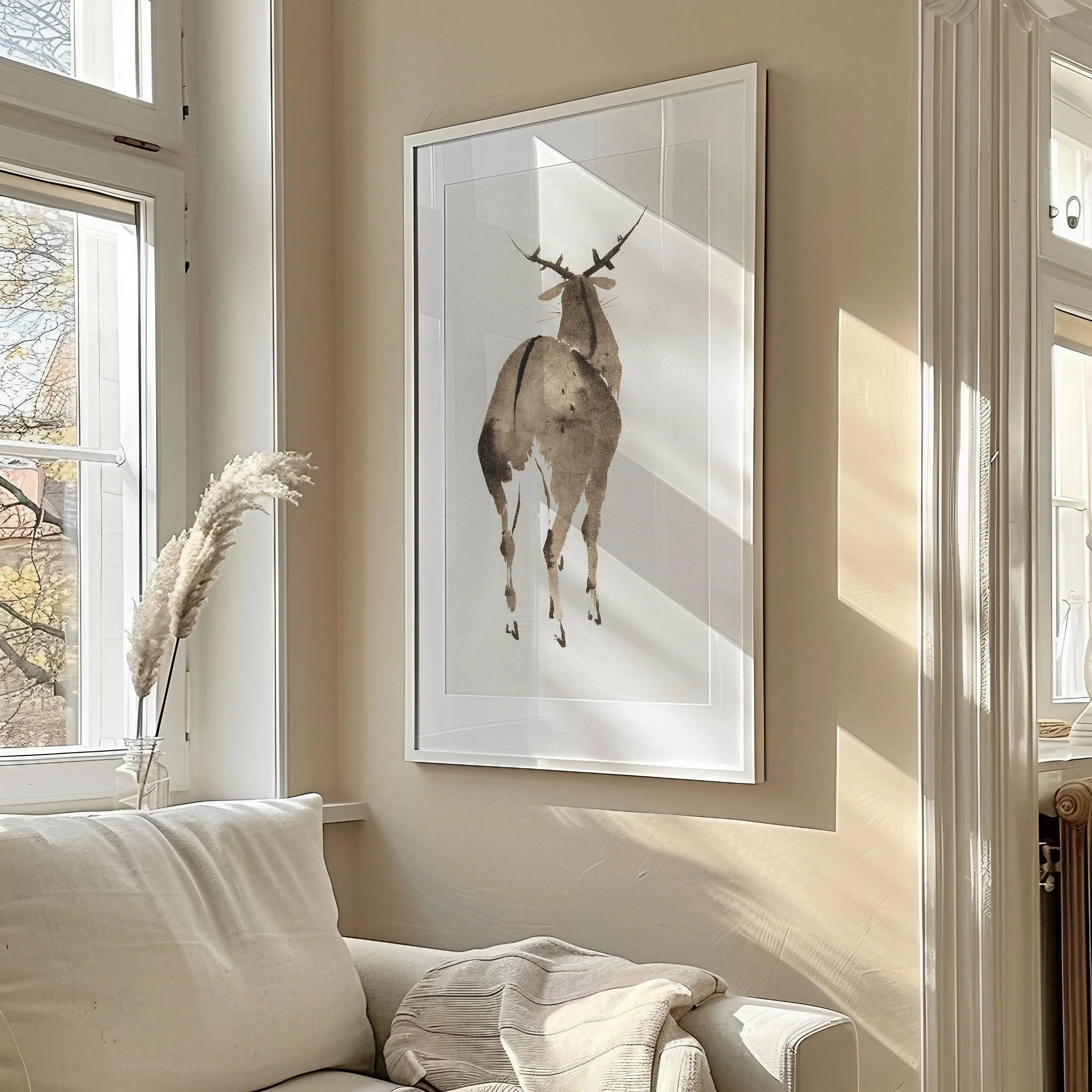 Hokusai Deer Print: Vintage Japanese Minimalist Art (2x1) - 9ArtPrints