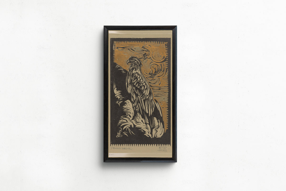 Arend [Eagle] by Huib Luns — in a slim black frame on a plain white wall