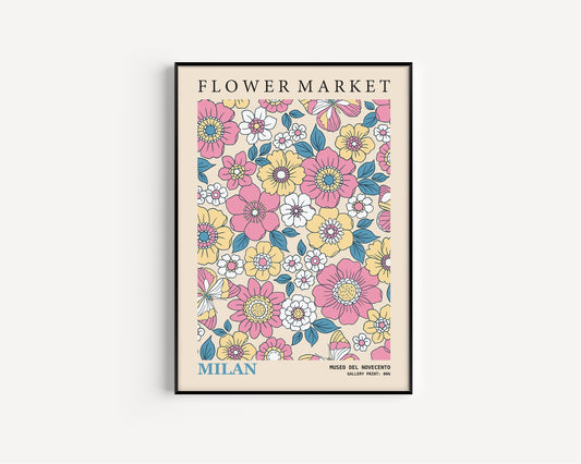 Framed Flower Market Milan Print Museum Exhibition Poster Botanical Floral Decor Poster Ready to hang Home Office Decor Gift for Her