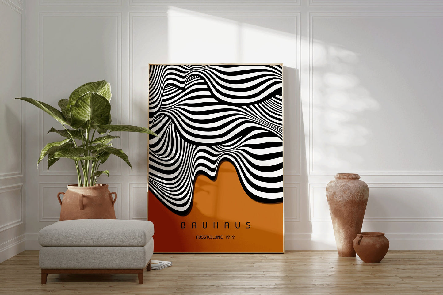 Bauhaus Brown Waves Poster Mid Century Modern