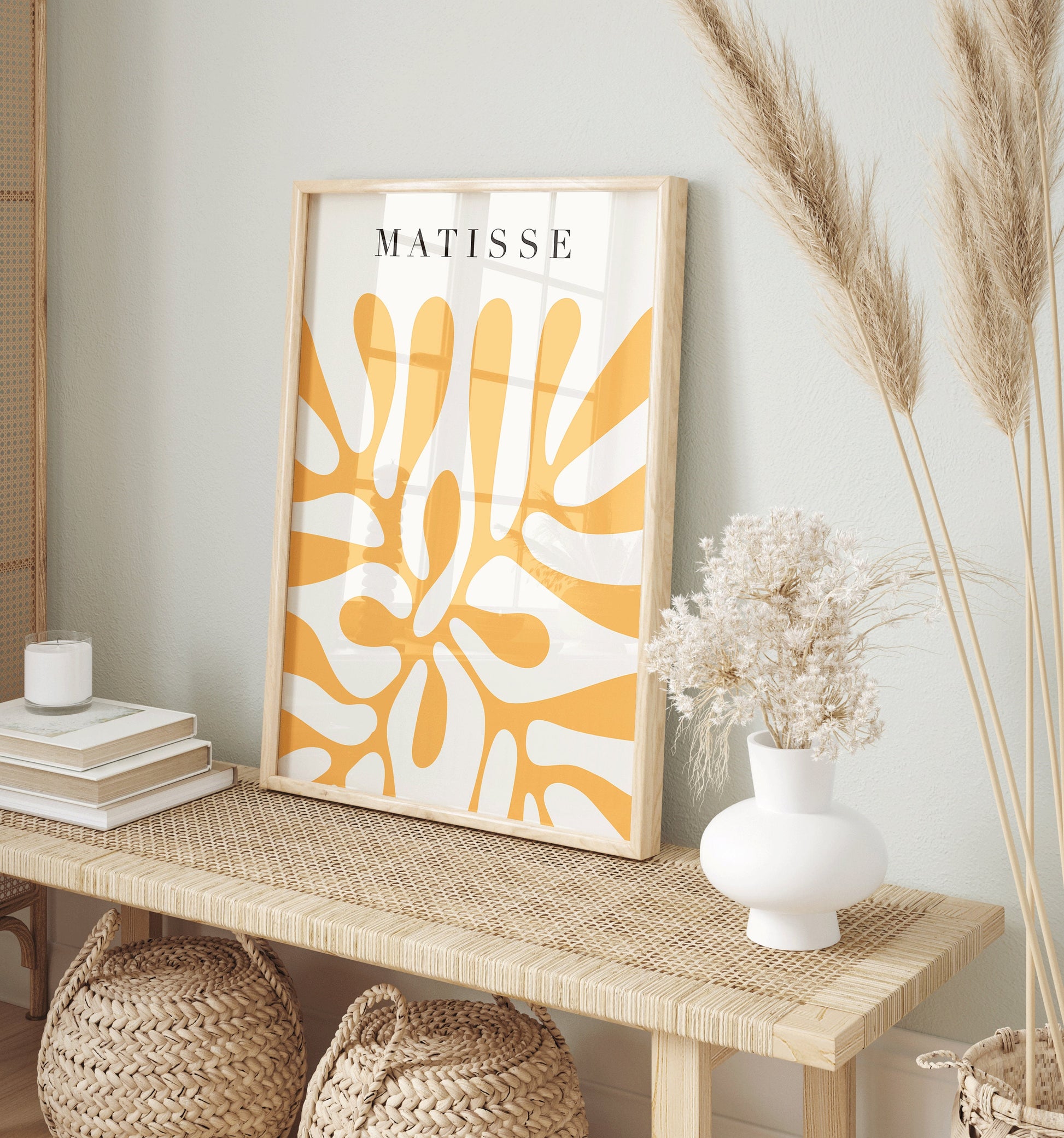 Framed Henri Matisse paper cutouts print Danish Pastel Exhibition Yellow Abstract Poster cutouts Home Office Museum Ready to hang Decor Gift