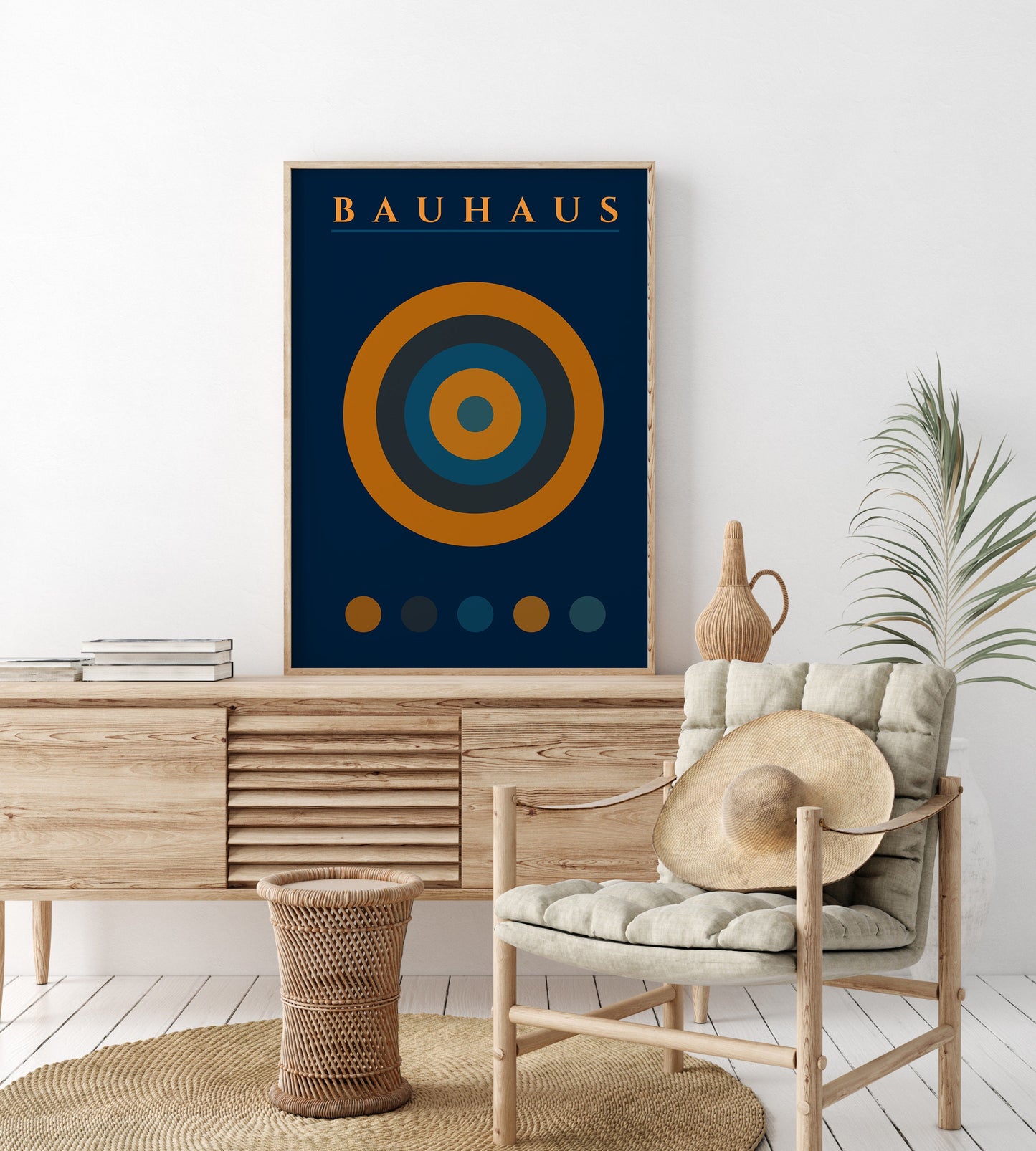 Bauhaus Poster Navy Blue Orange Mid-Century Modern