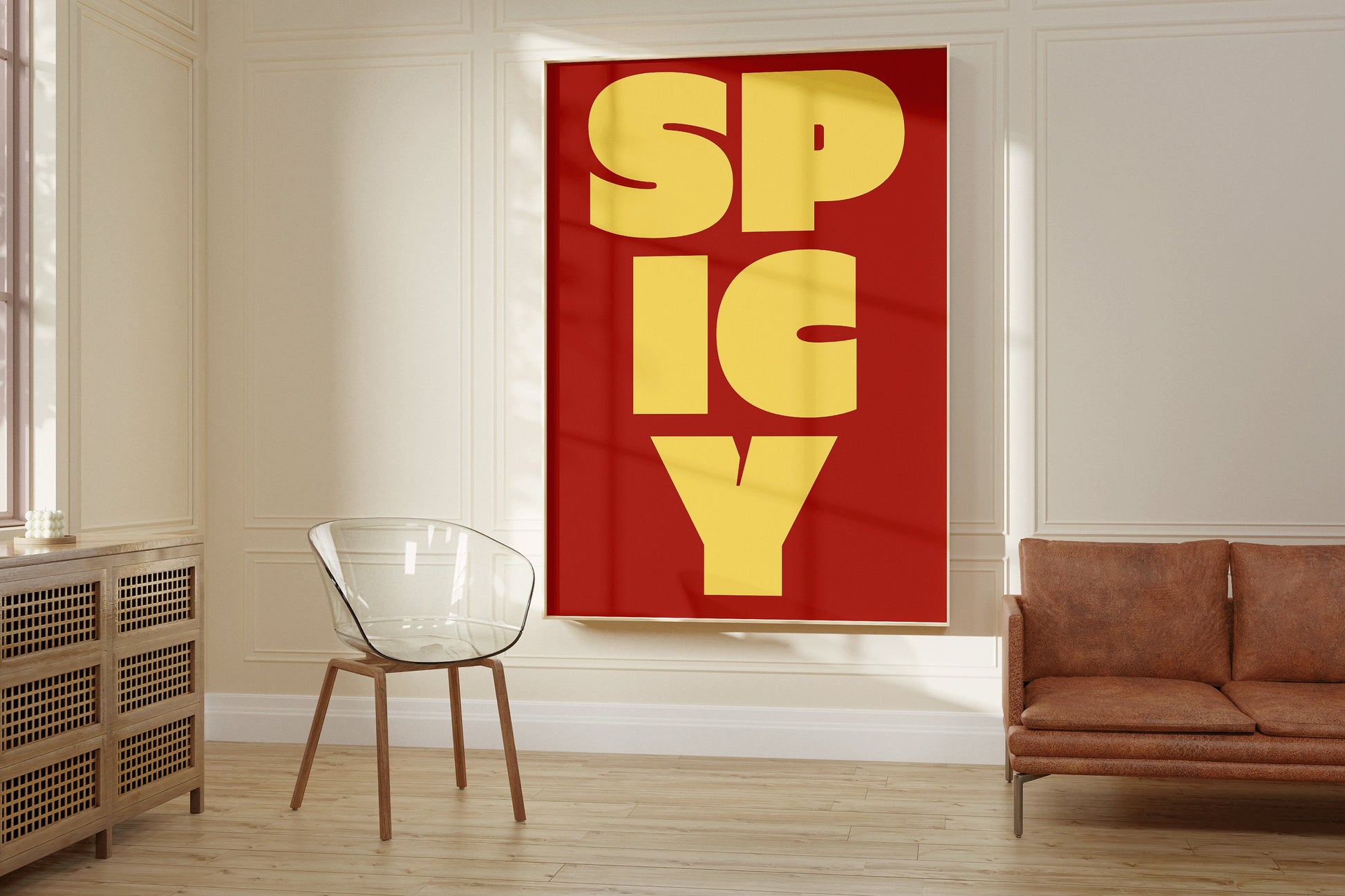 Framed Typography Poster SPICY Graphic Design Print Printable Trendy Wall Modern Gallery Minimalist Print Gift for her Ready to hang Framed