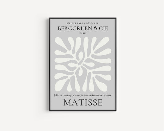 Framed Henri Matisse Leaf Poster Berggruen Cie Exhibition Museum Abstract Art Mid Century Modern Grey Neutral Print Ready to hang Decor