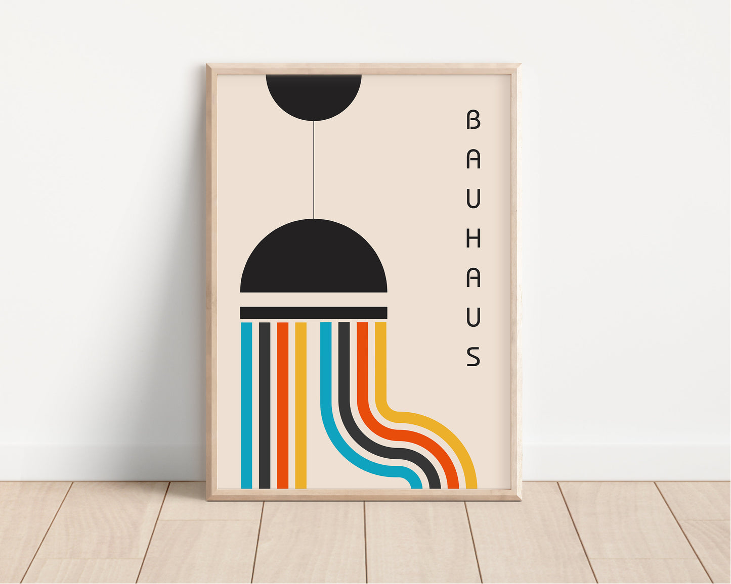 Framed Colorful Bauhaus Poster Mid-Century Modern Print 60s Vintage Minimalist Shapes Abstract Museum Art Ready to hang Home Office Decor