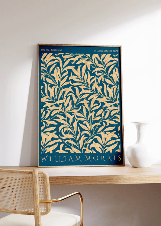 Framed William Morris Poster Navy Blue Gold Exhibition Art Print Nouveau Vintage Willow Bough Flower Market Museum Framed Ready to Hang Gift