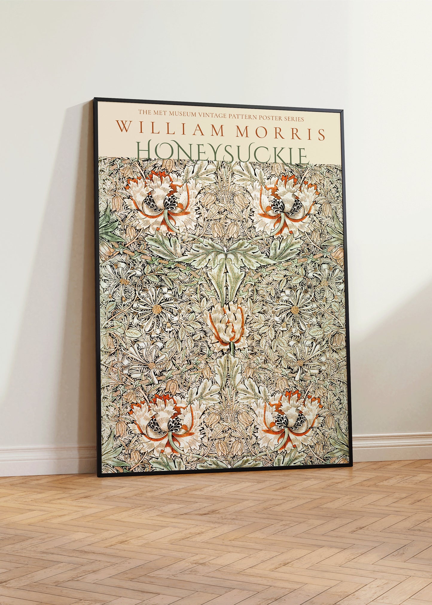 Framed William Morris Honeysuckle Pattern Poster Exhibition Art Print Nouveau Flower Museum Exhibition Market Framed Ready to Hang Decor