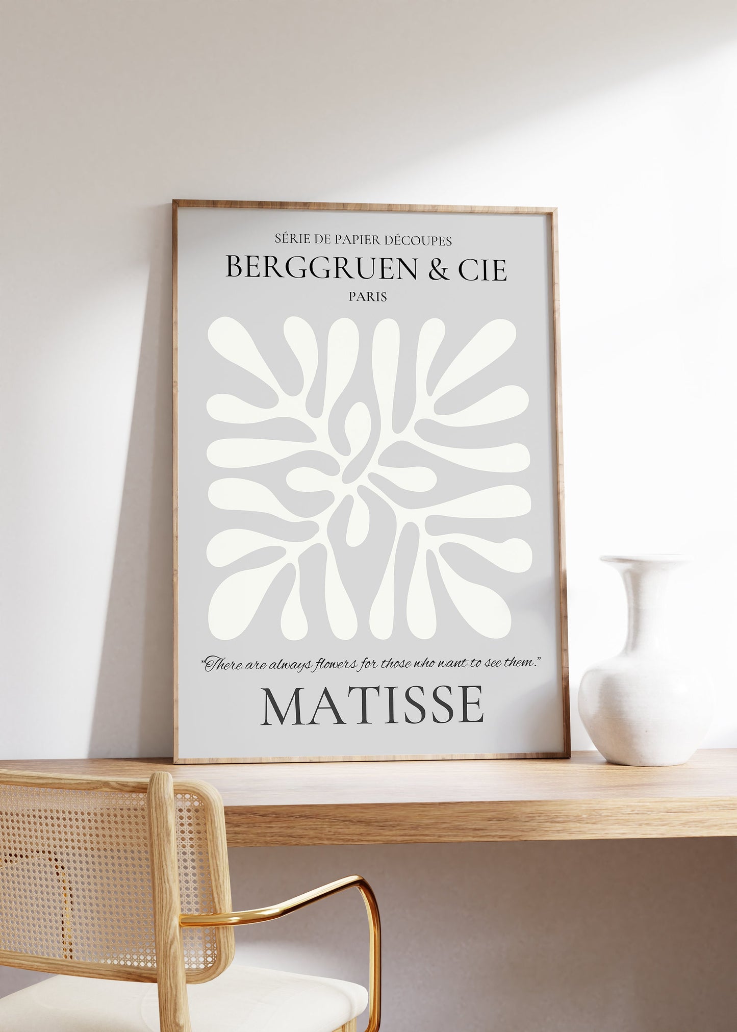 Framed Henri Matisse Leaf Poster Berggruen Cie Exhibition Museum Abstract Art Mid Century Modern Grey Neutral Print Ready to hang Decor
