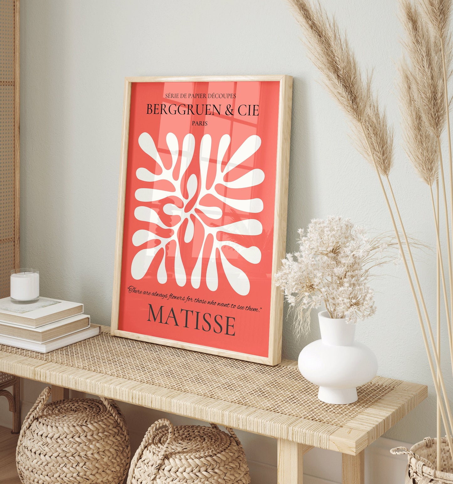 Framed Henri Matisse Leaf Poster Papier Decoupes Exhibition Museum Abstract Art Mid Century Modern Red White Print Ready to hang Decor Gift