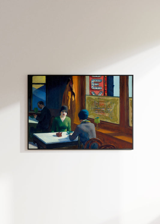 Framed Edward Hopper Cafe Fine Art Print Famous Painting Vintage Painting Cafe Print Green Brown Framed Ready to Hang
