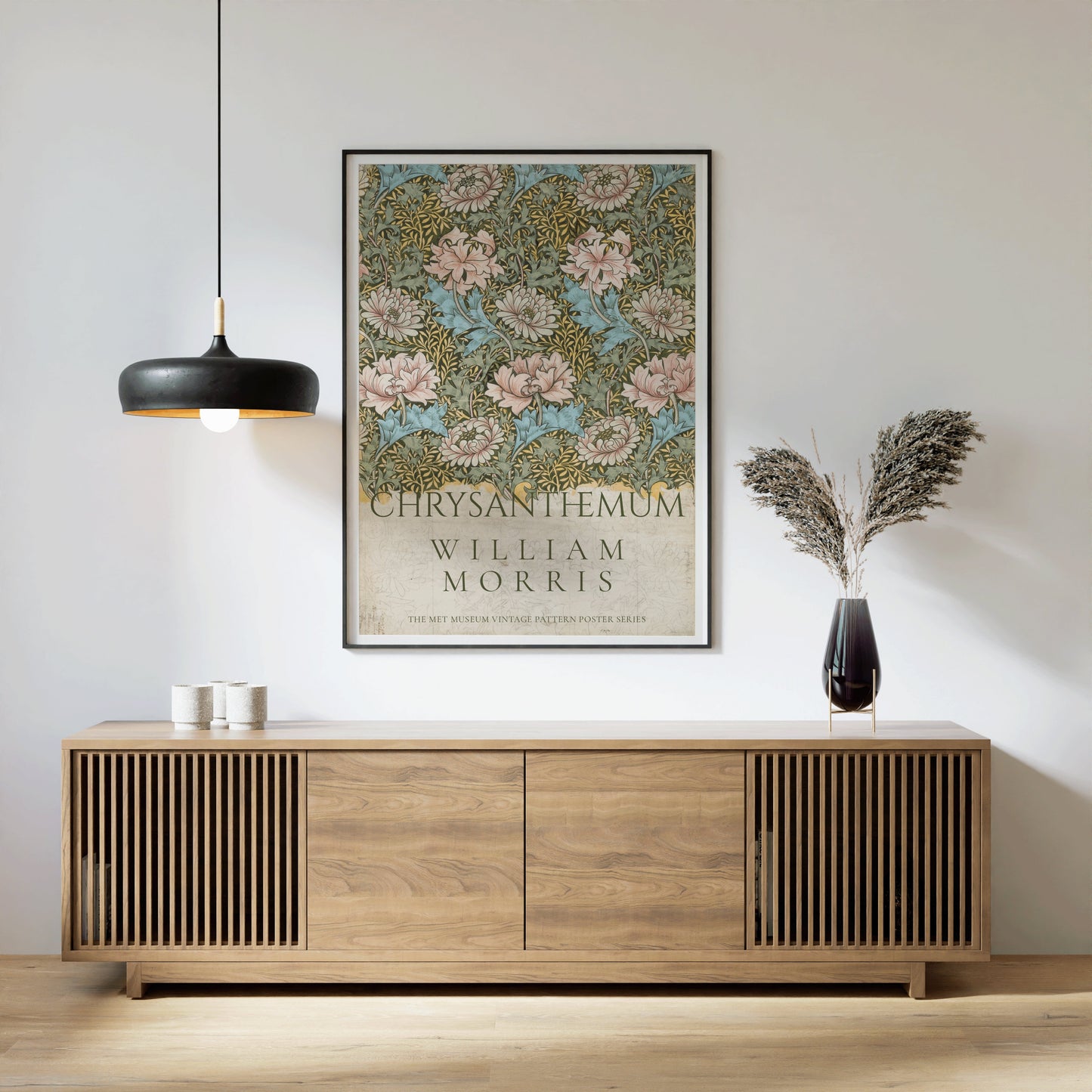 Framed William Morris Chrysanthemum Poster Pink Green Beige Exhibition Print Art Nouveau Flower Pattern Market Ready to Hang Home Decor Gift