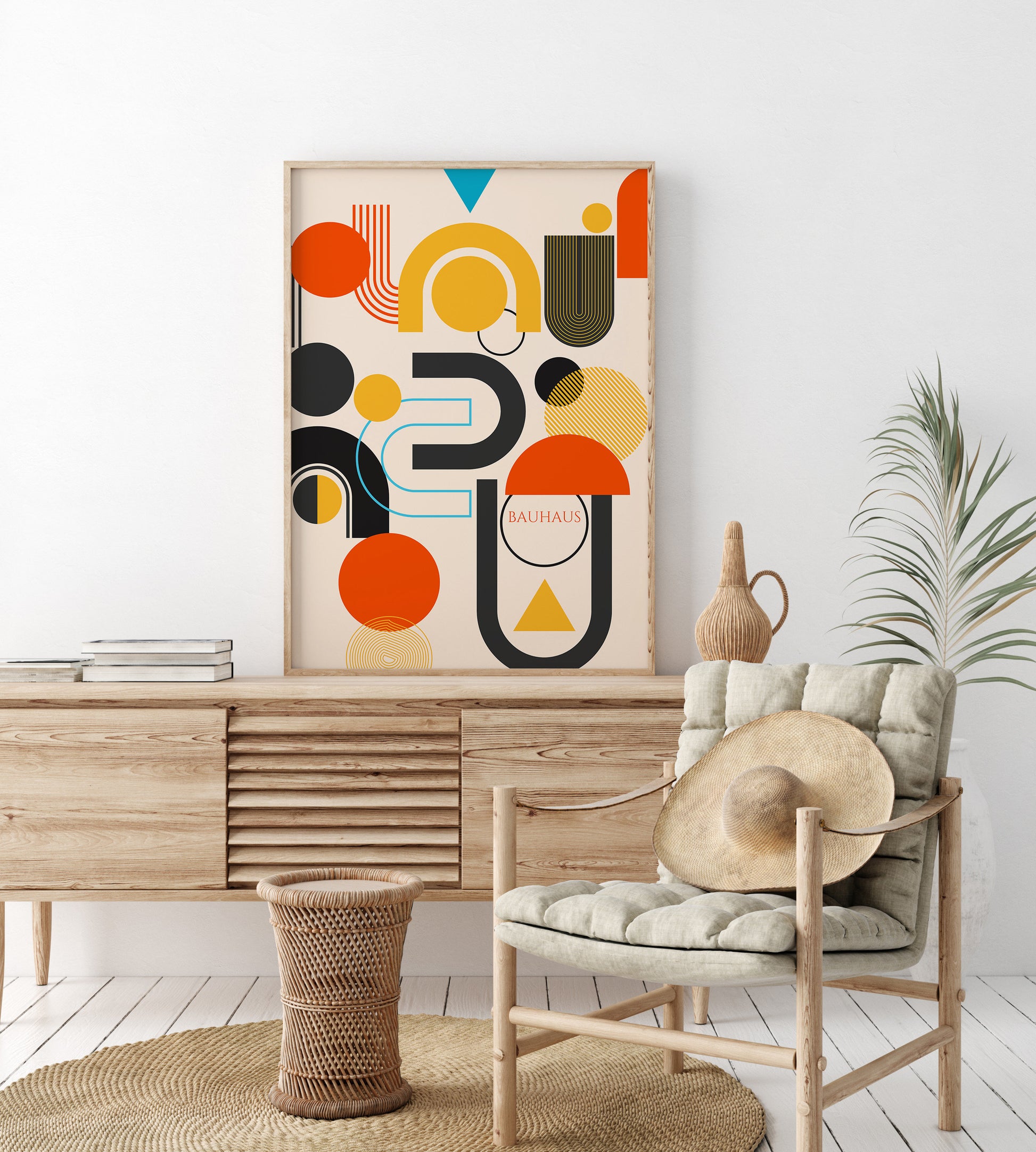 Framed Abstract Bauhaus Poster Mid-Century Modern Print 60s Vintage Minimalist Shapes Abstract Museum Art Ready to hang Home Office Decor