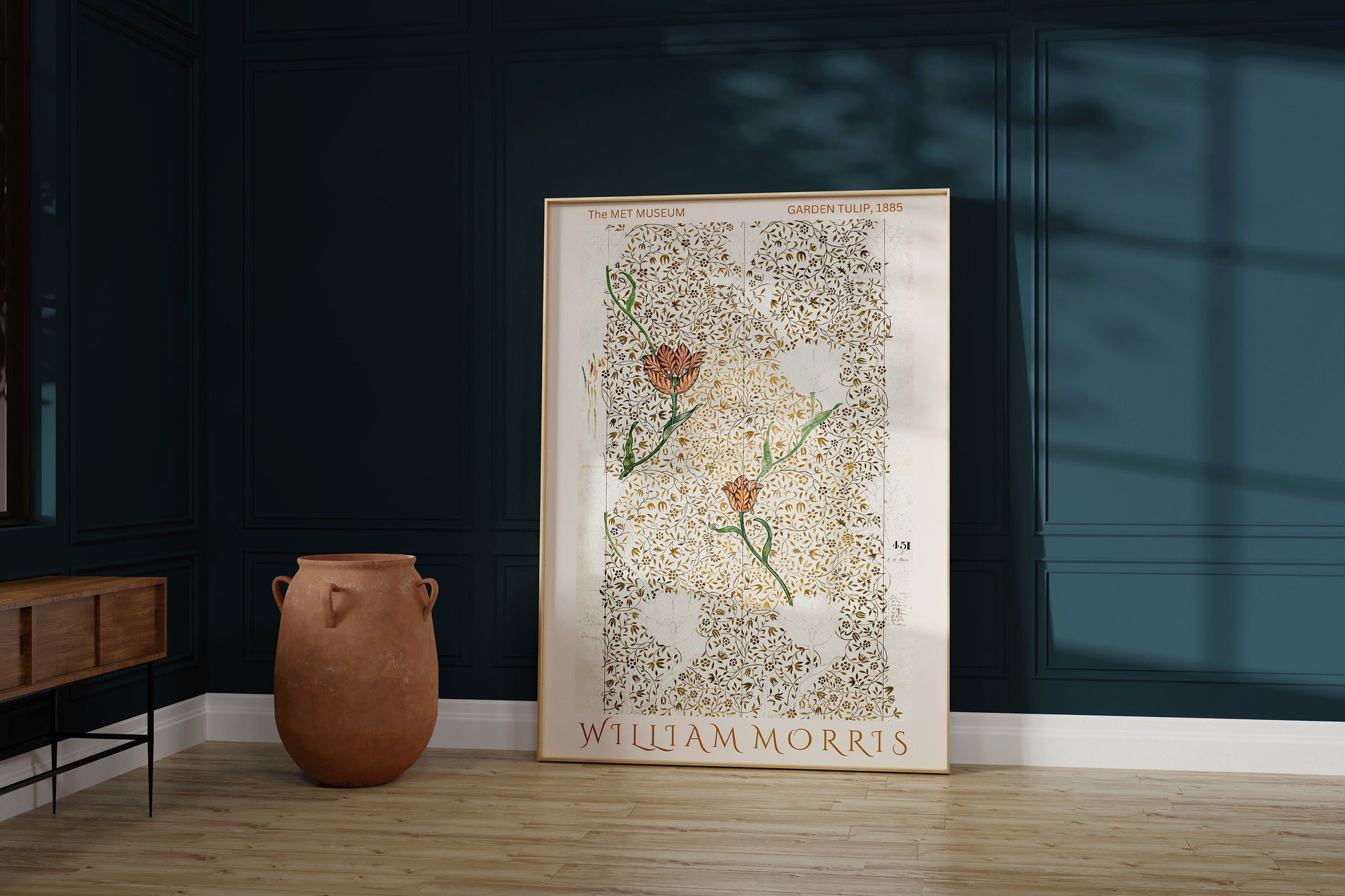 Framed Gold William Morris Poster Exhibition Poster Art Print Nouveau Flower Pattern Museum Market Framed Ready to Hang Home office Decor