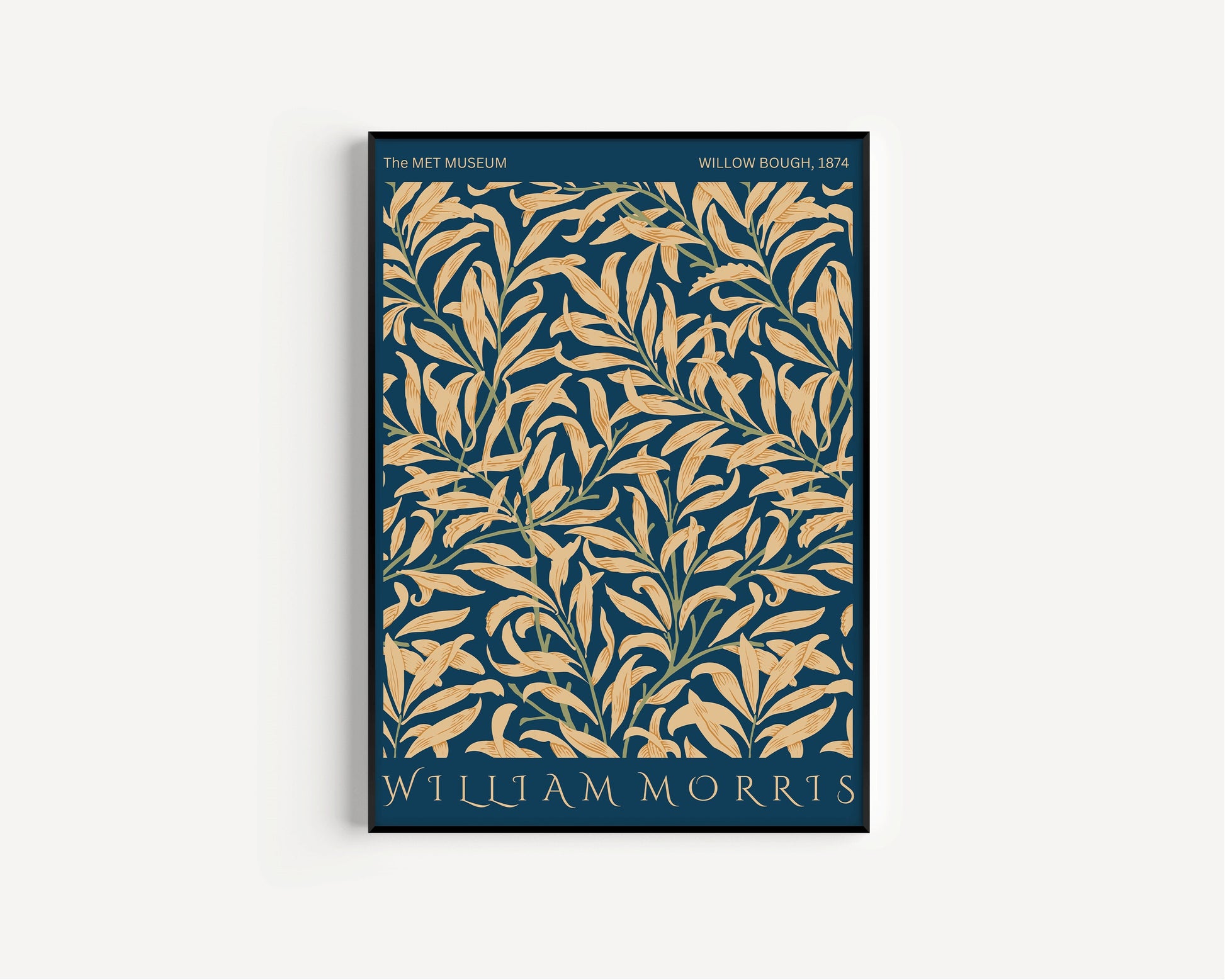 Framed William Morris Poster Navy Blue Gold Exhibition Art Print Nouveau Vintage Willow Bough Flower Market Museum Framed Ready to Hang Gift