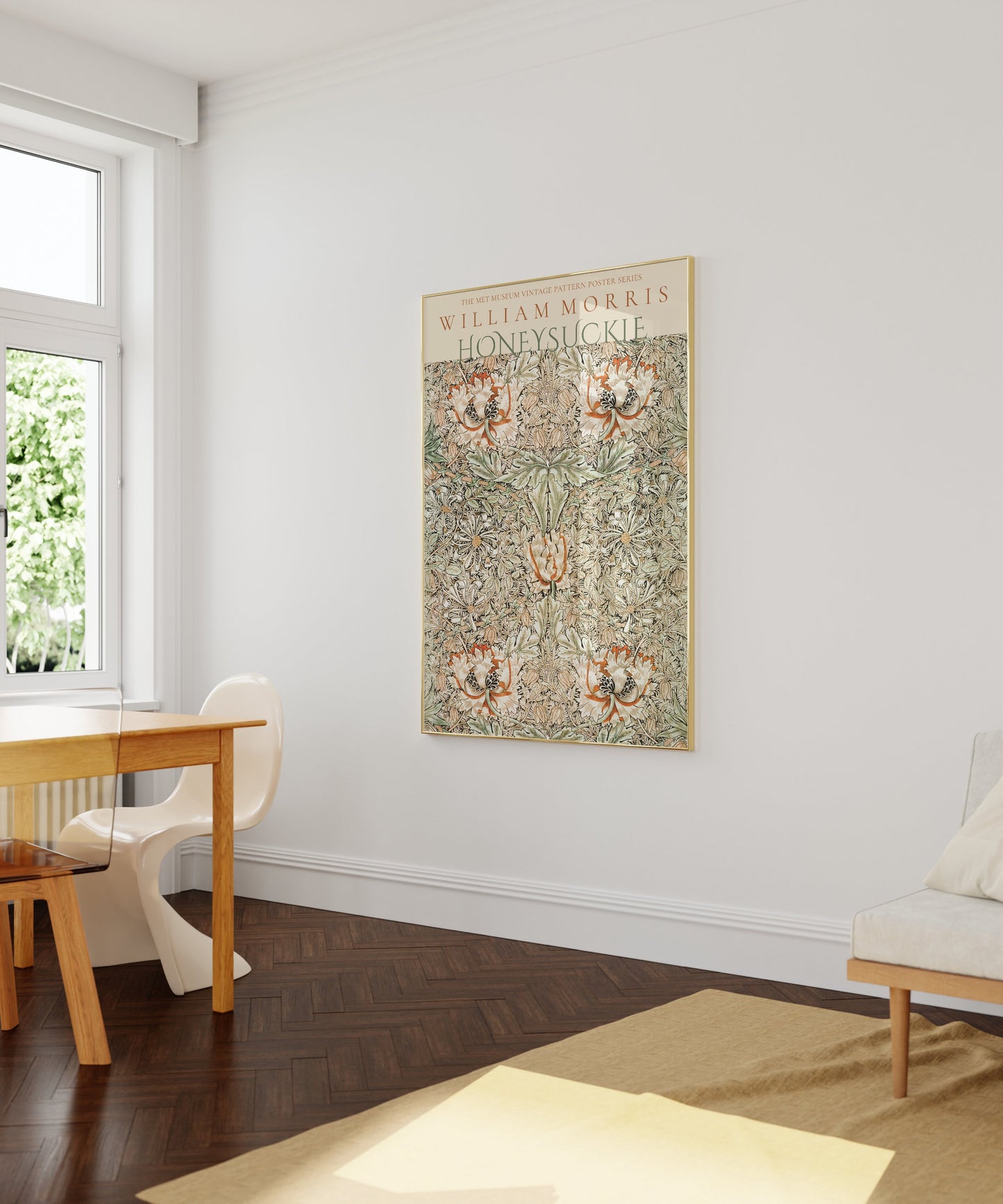 Framed William Morris Honeysuckle Pattern Poster Exhibition Art Print Nouveau Flower Museum Exhibition Market Framed Ready to Hang Decor