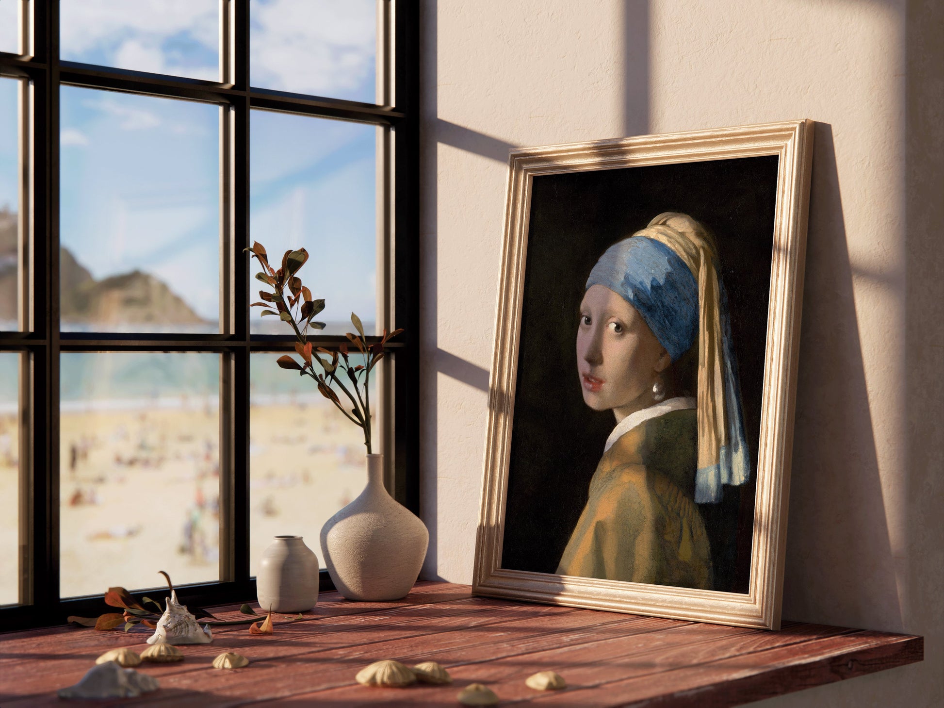 Framed Girl With A Pearl Earring Johannes Vermeer Famous Painting Classic Portrait Painting Museum Quality Print 1665 Framed Ready to Hang